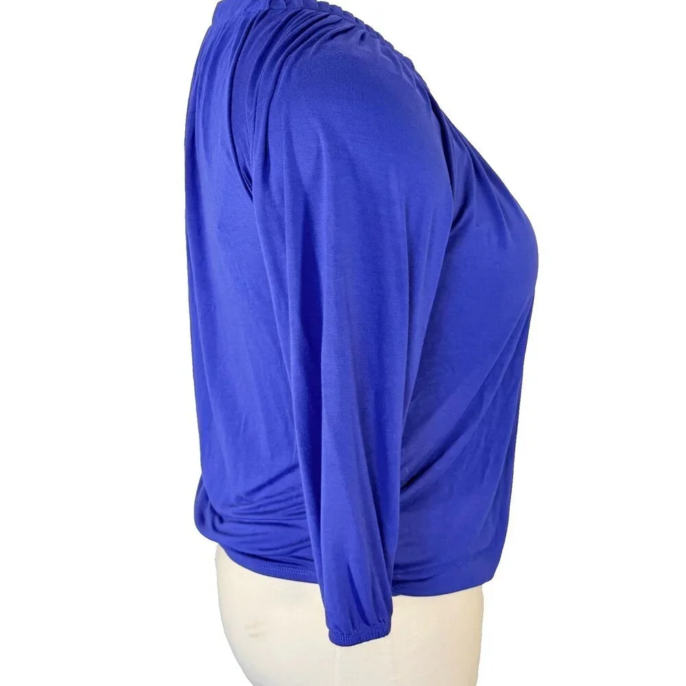 Michael Kors Peasant Top Women's L Cobalt Blue Scoop Neck 3/4 Balloon Sleeve